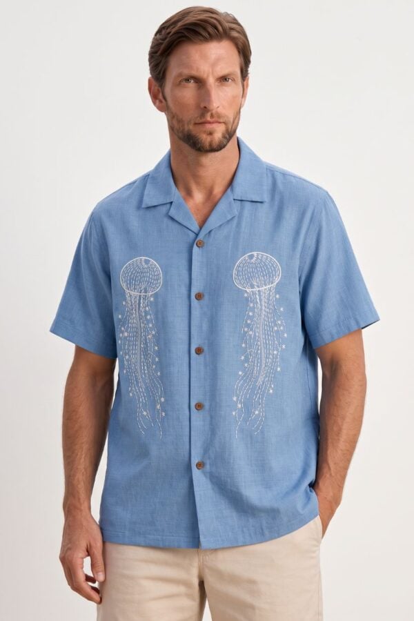 Jellyfish Embroidered Shirt for Men