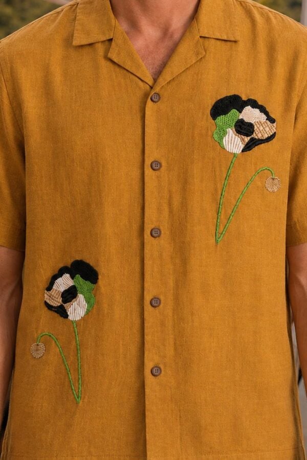 Modern Embroidery Work Brown Cuban Men's Shirt