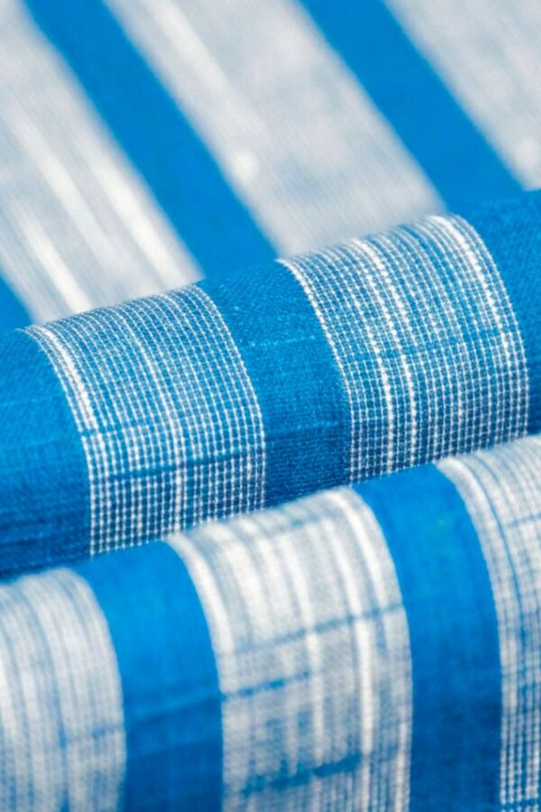Stripe Blue Textured Khadi Cotton Cuban Shirt