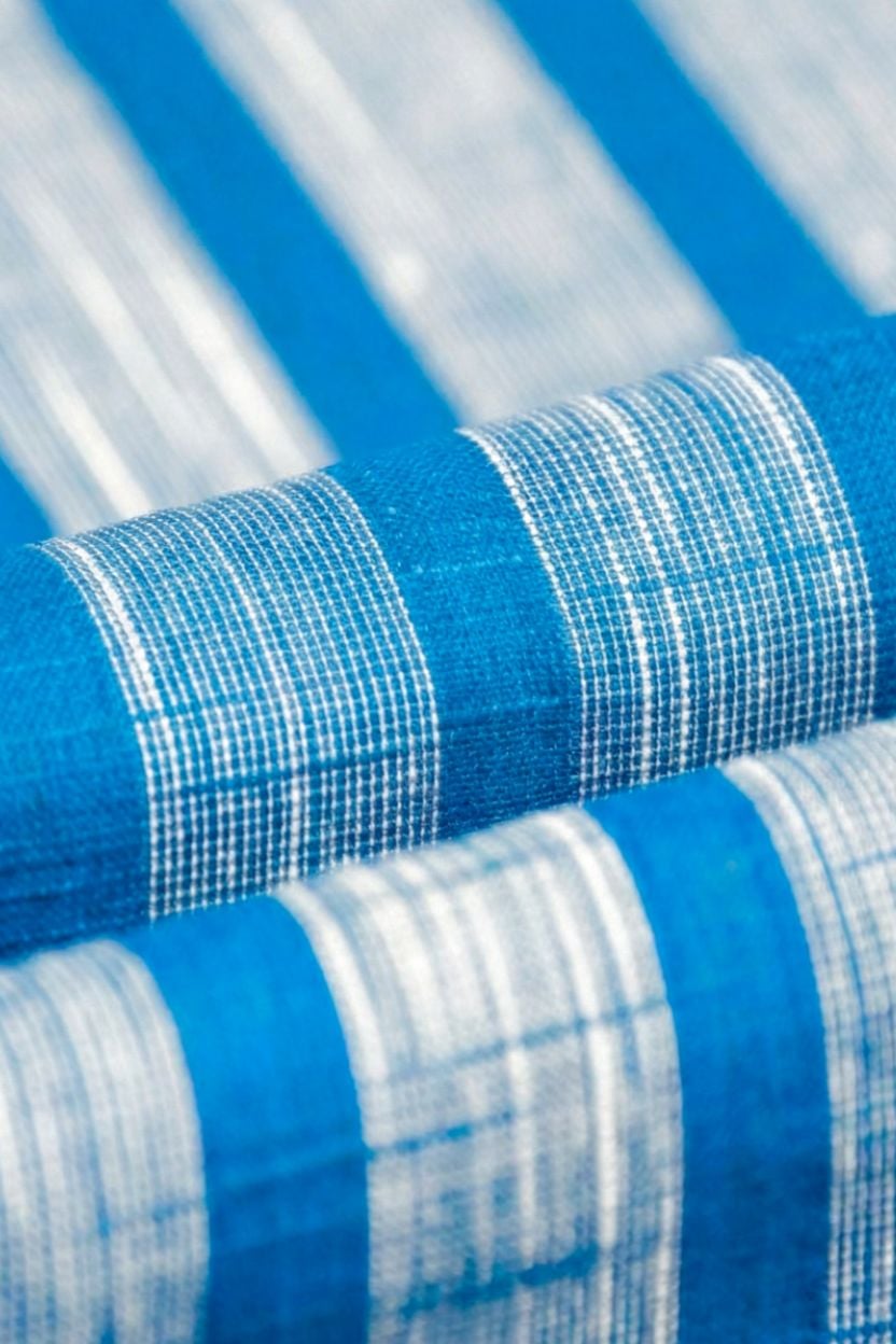 Stripe Blue Textured Khadi Cotton Cuban Shirt - Image 4