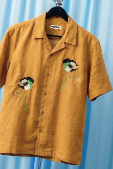 Modern Embroidery Work Brown Cuban Men's Shirt