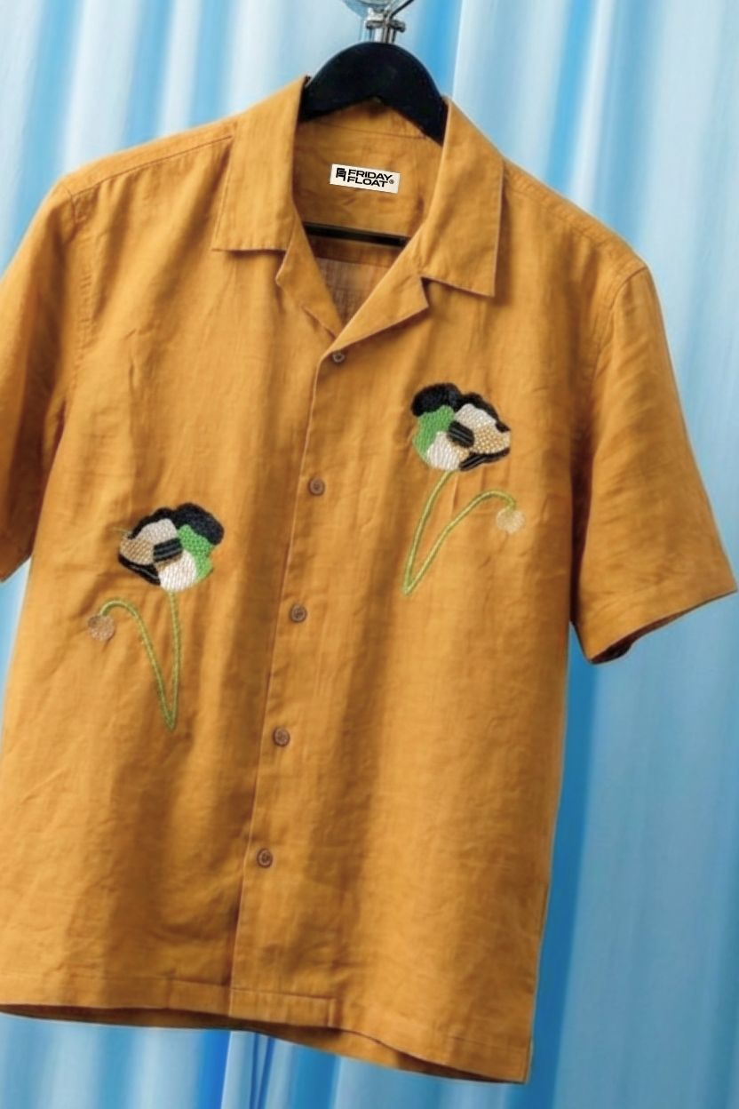 Modern Embroidery Work Brown Cuban Men's Shirt - Image 5