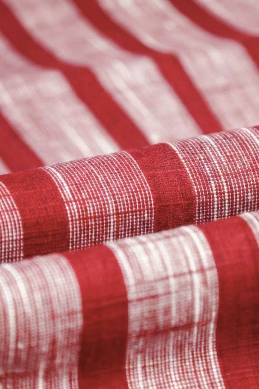 Stripe Red Textured Khadi Cotton Cuban Shirt - Image 4