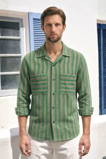 The Cypress Green Striped Khadi Shirt