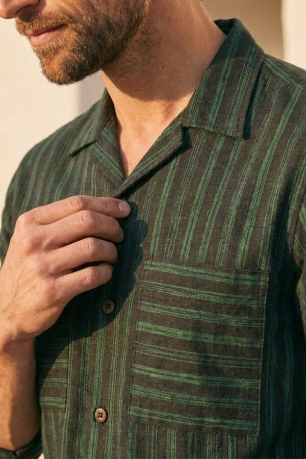 The Pine Green Striped Khadi Shirt
