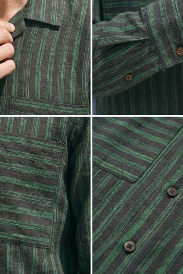The Pine Green Striped Khadi Shirt