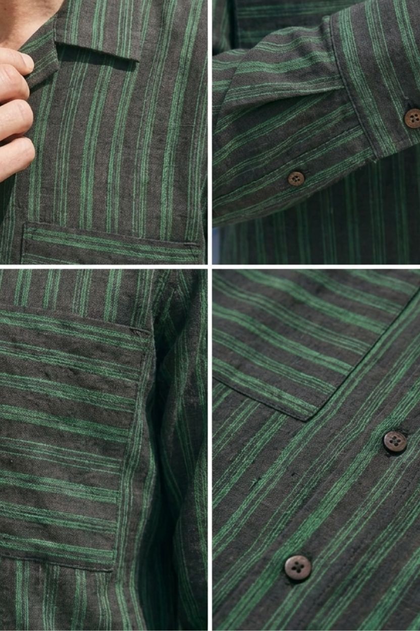 The Pine Green Striped Khadi Shirt - Image 4