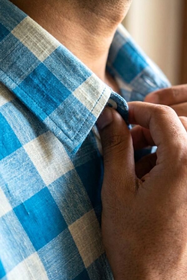 Men’s Sky Blue Check Cotton Khadi Shirt