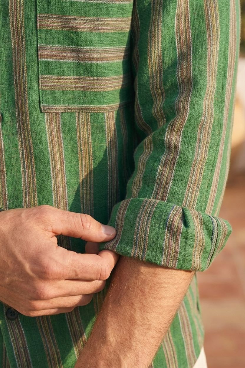The Cypress Green Striped Khadi Shirt - Image 3