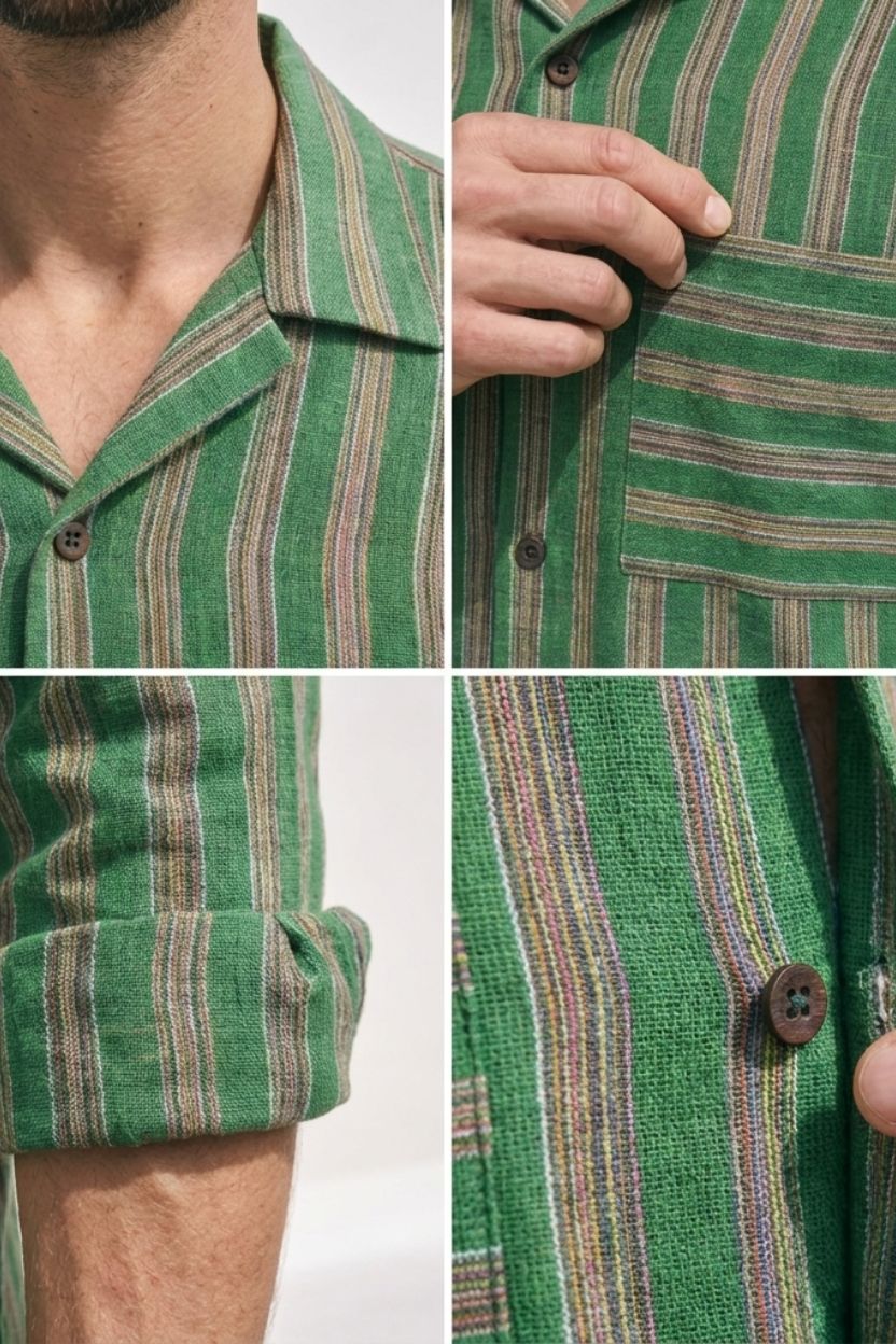 The Cypress Green Striped Khadi Shirt - Image 4