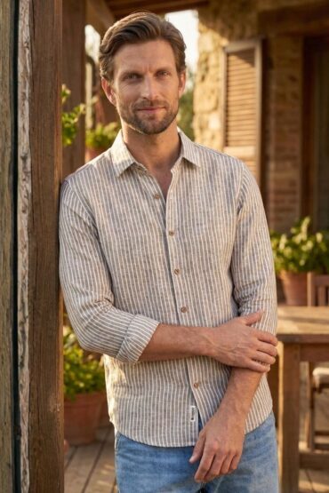 Men’s Beige Striped Cotton Khadi Shirt