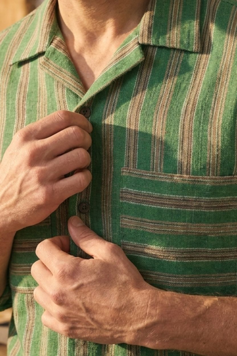 The Cypress Green Striped Khadi Shirt - Image 2