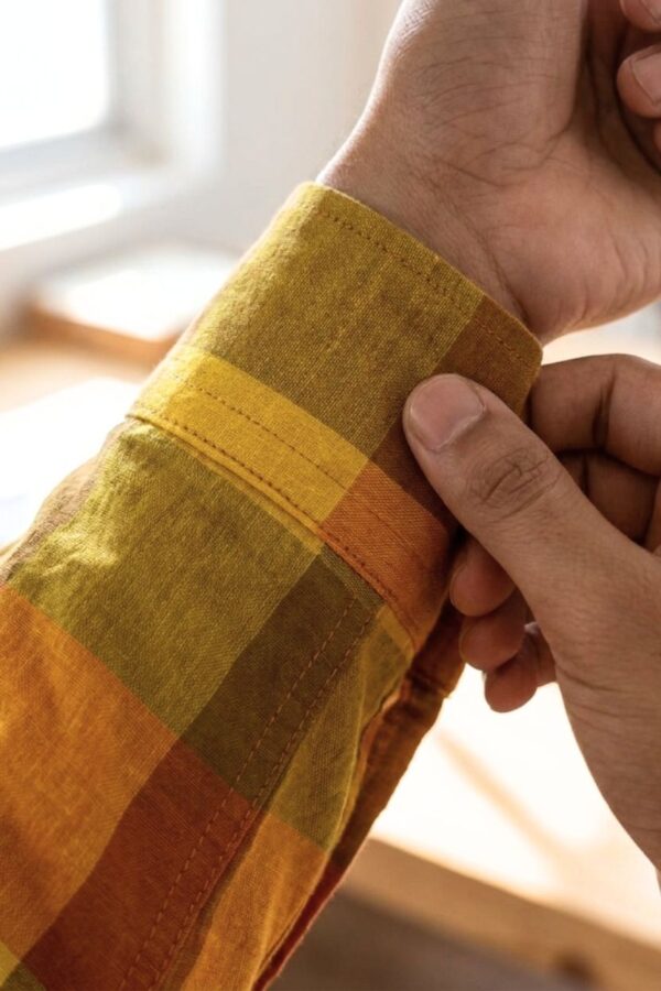 Men’s Mustard Yellow Check Cotton Khadi Shirt