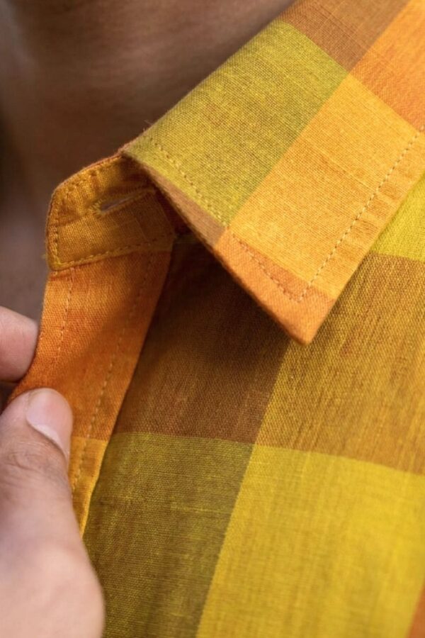 Men’s Mustard Yellow Check Cotton Khadi Shirt
