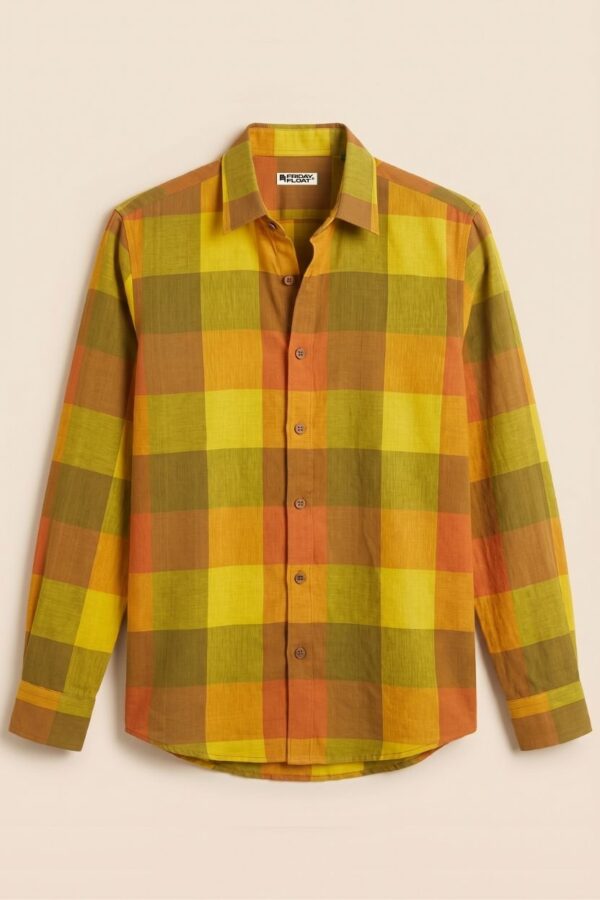 Men’s Mustard Yellow Check Cotton Khadi Shirt