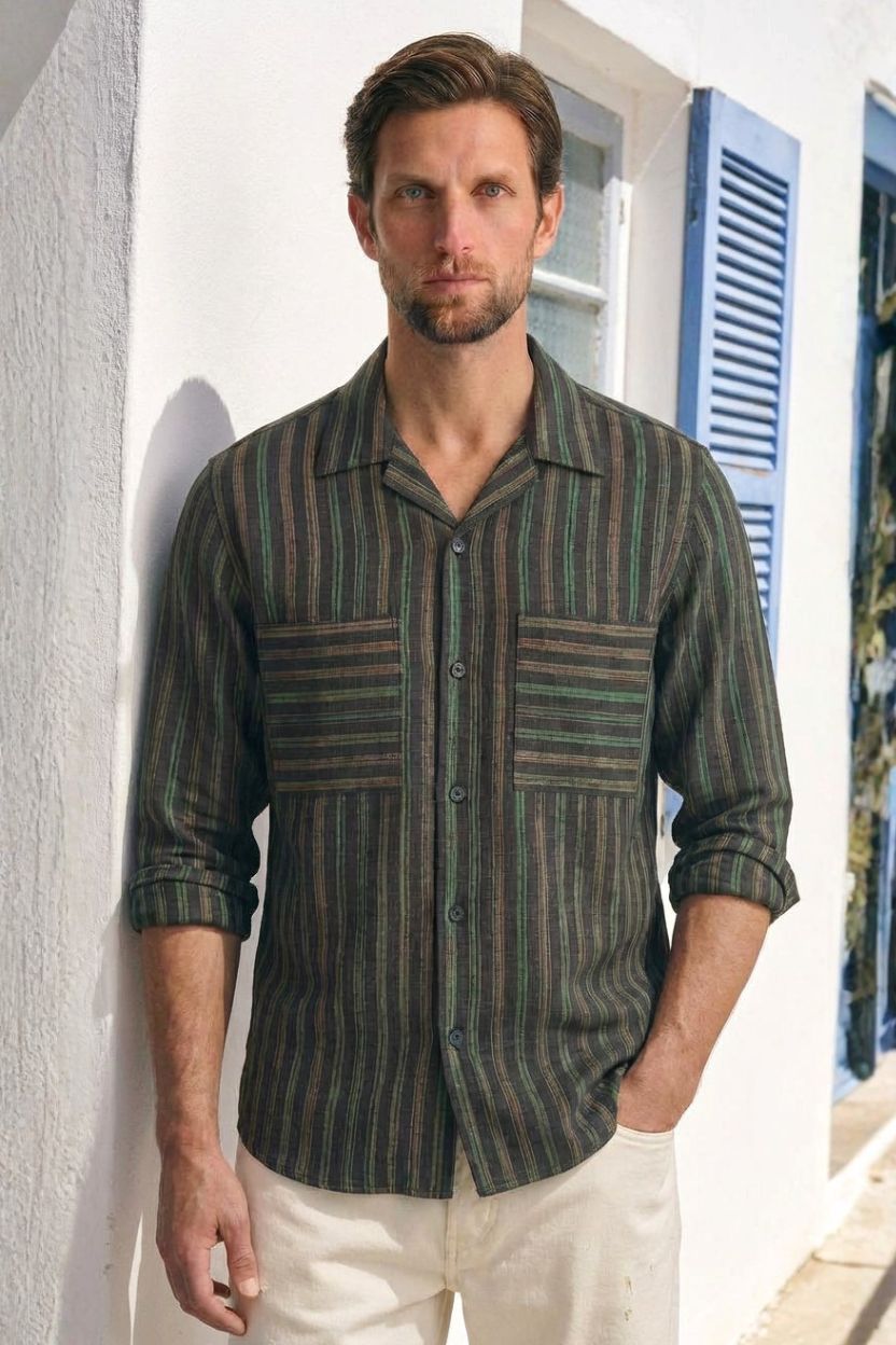 The Woodland Brown Striped Khadi Shirt