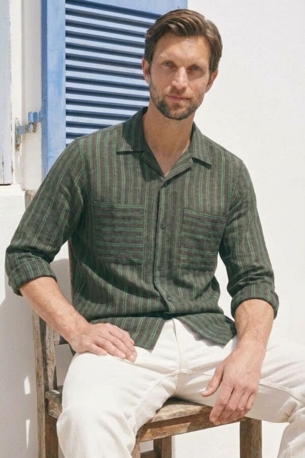 The Pine Green Striped Khadi Shirt