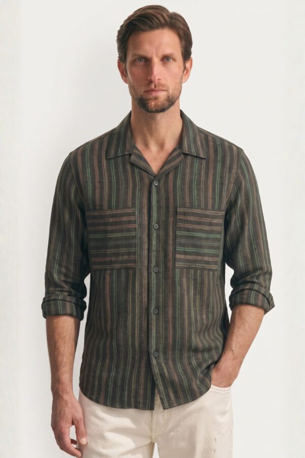 The Woodland Brown Striped Khadi Shirt