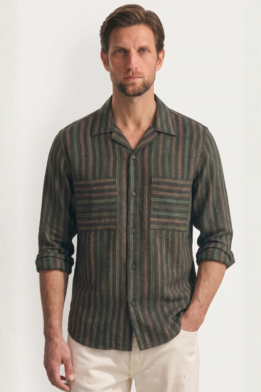 The Woodland Brown Striped Khadi Shirt