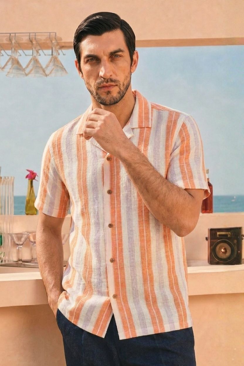 The Citrus Sunset Stripe Khadi Shirt