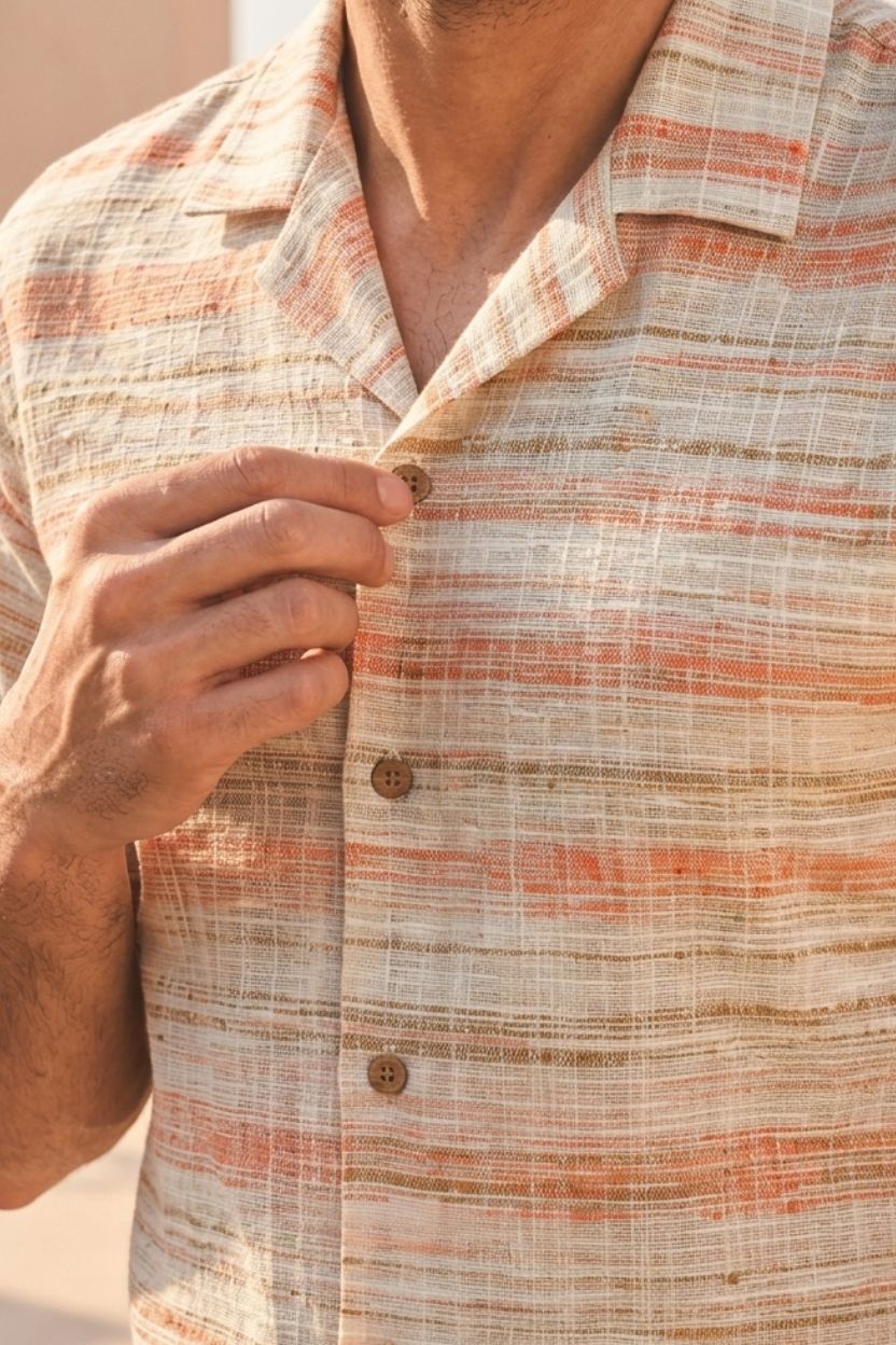 The Coral Sand Stripe Khadi Shirt - Image 3