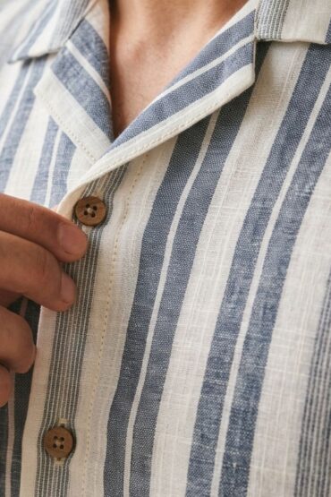 The Riviera Navy Stripe Khadi Shirt