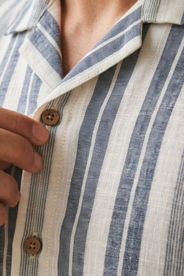 The Riviera Navy Stripe Khadi Shirt