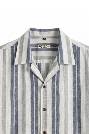 The Riviera Navy Stripe Khadi Shirt