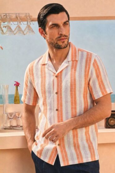 The Citrus Sunset Stripe Khadi Shirt