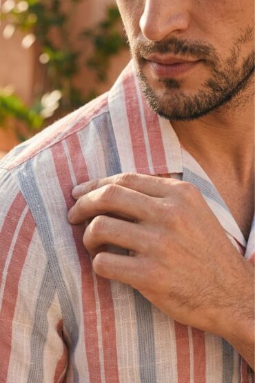 The Harbor Coral Stripe Khadi Shirt