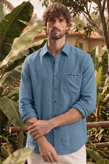 The Tropical Azure Cotton-Linen Shirt