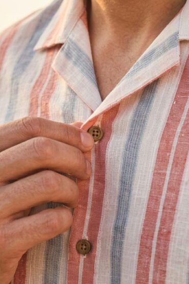 The Harbor Coral Stripe Khadi Shirt
