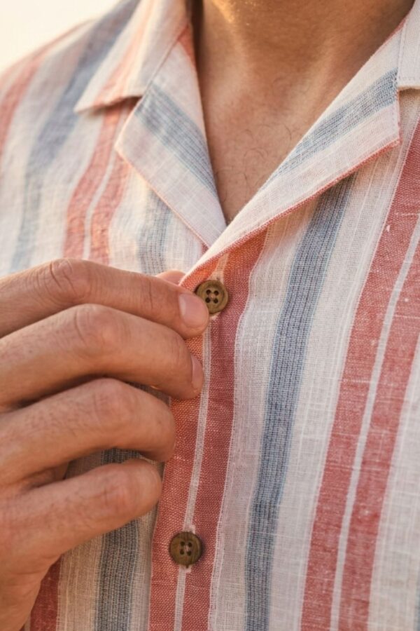 The Harbor Coral Stripe Khadi Shirt
