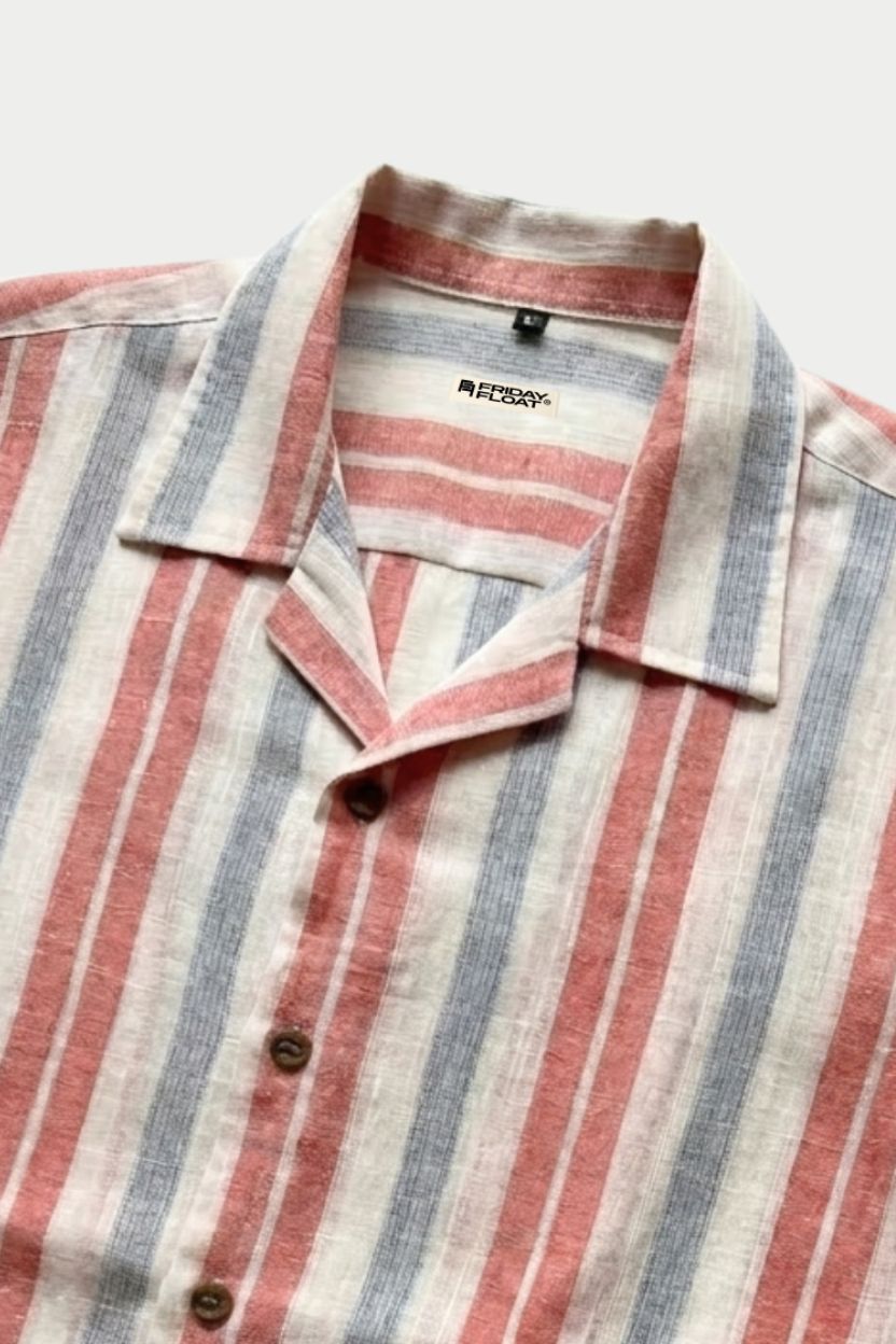 The Harbor Coral Stripe Khadi Shirt - Image 6