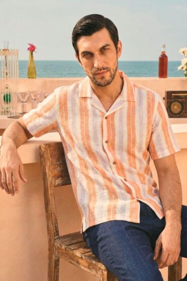 The Citrus Sunset Stripe Khadi Shirt