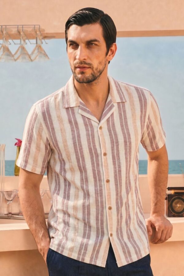 The Vineyard Maroon Stripe Khadi Shirt
