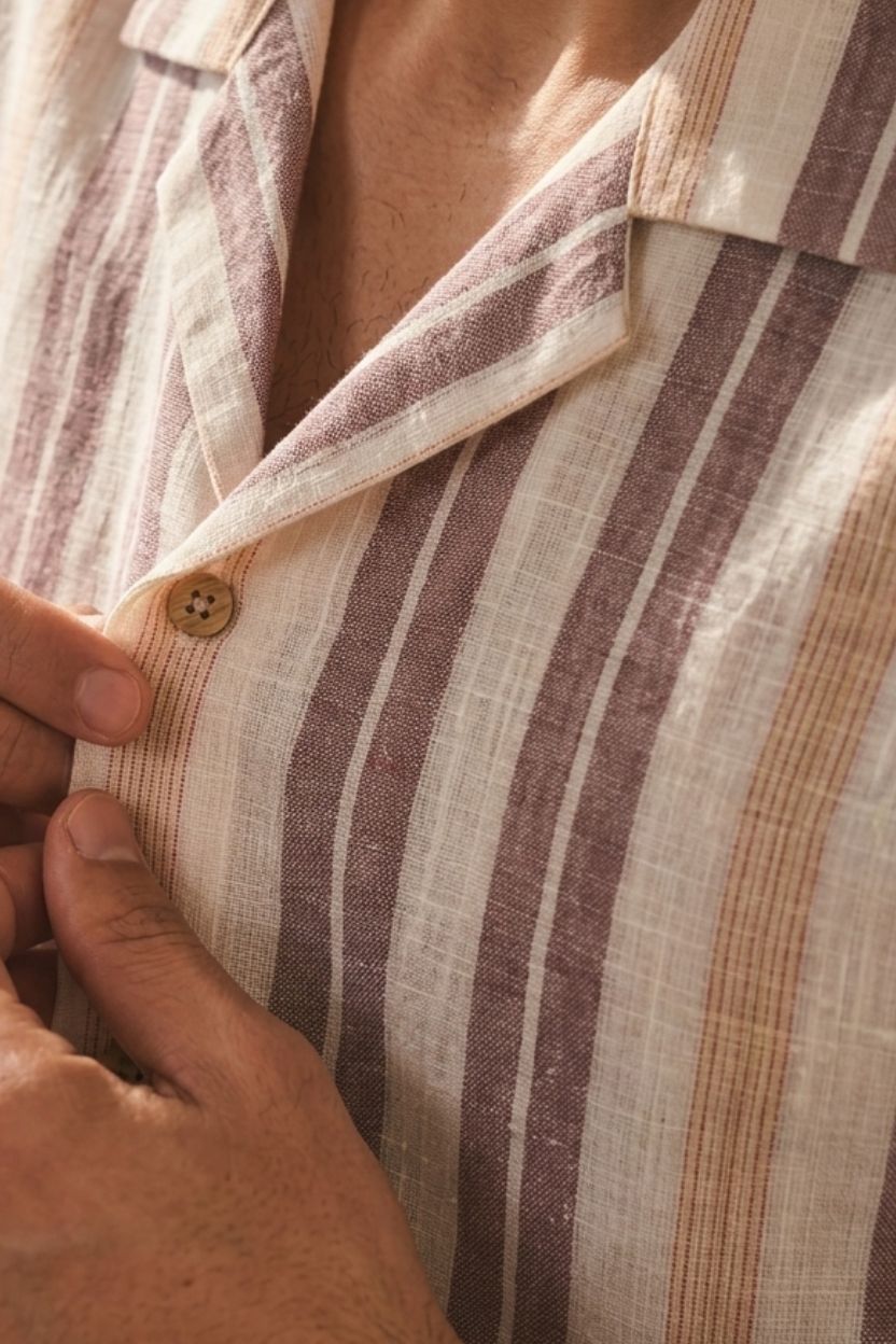 The Vineyard Maroon Stripe Khadi Shirt - Image 4