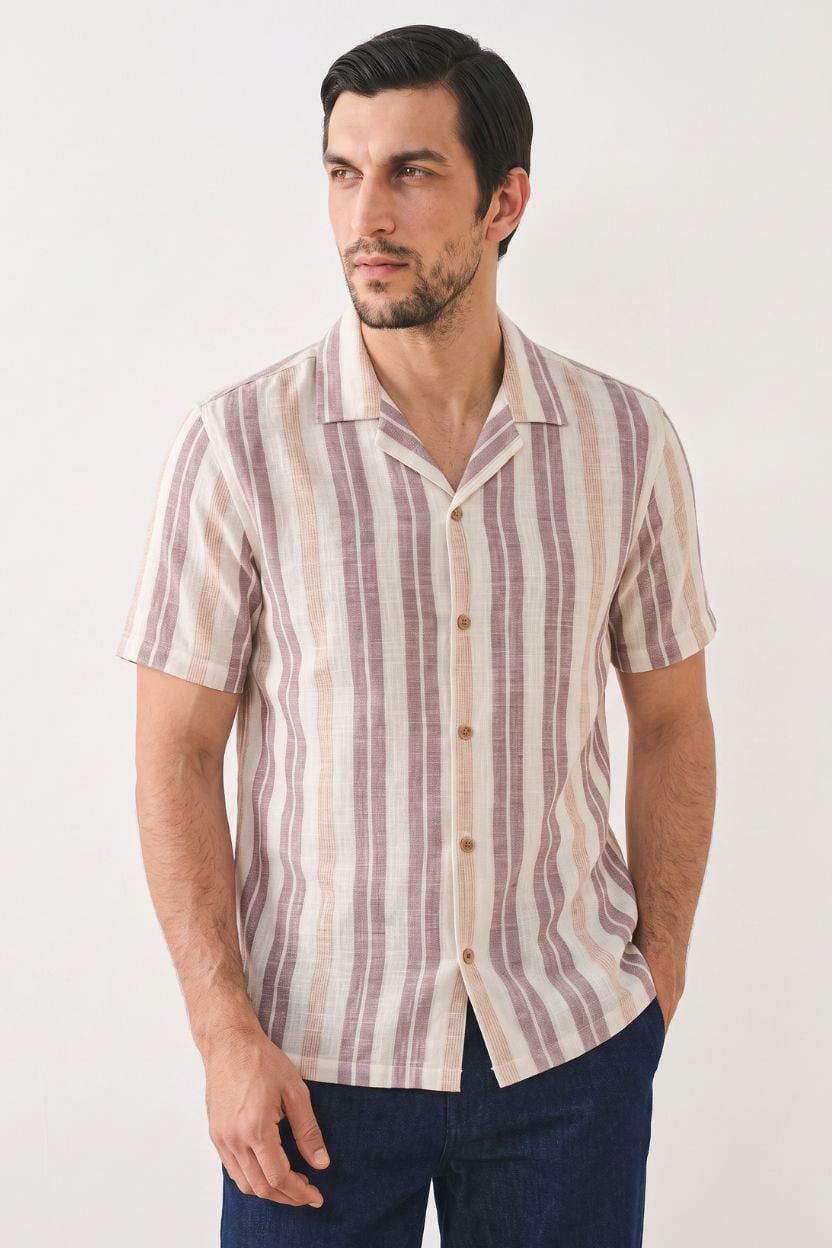 The Vineyard Maroon Stripe Khadi Shirt