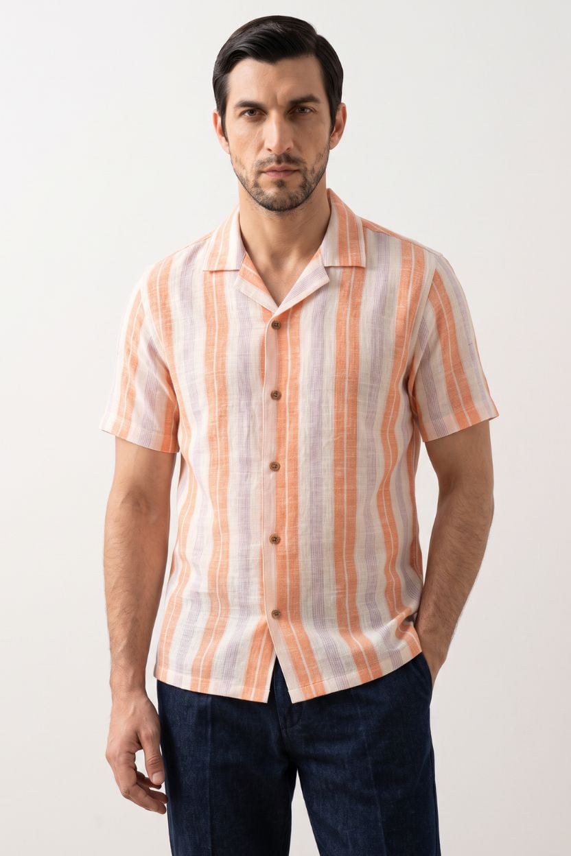 The Citrus Sunset Stripe Khadi Shirt