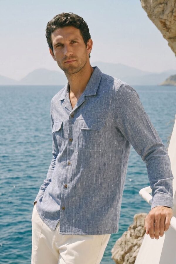The Ocean Slub Stripe Khadi Shirt