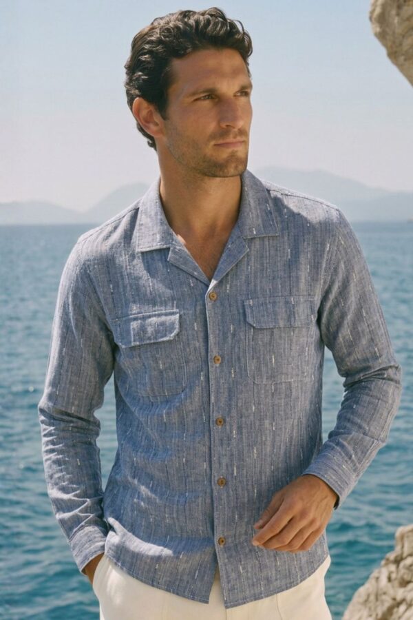 The Ocean Slub Stripe Khadi Shirt