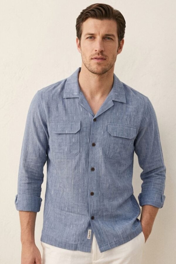 The Ocean Slub Stripe Khadi Shirt