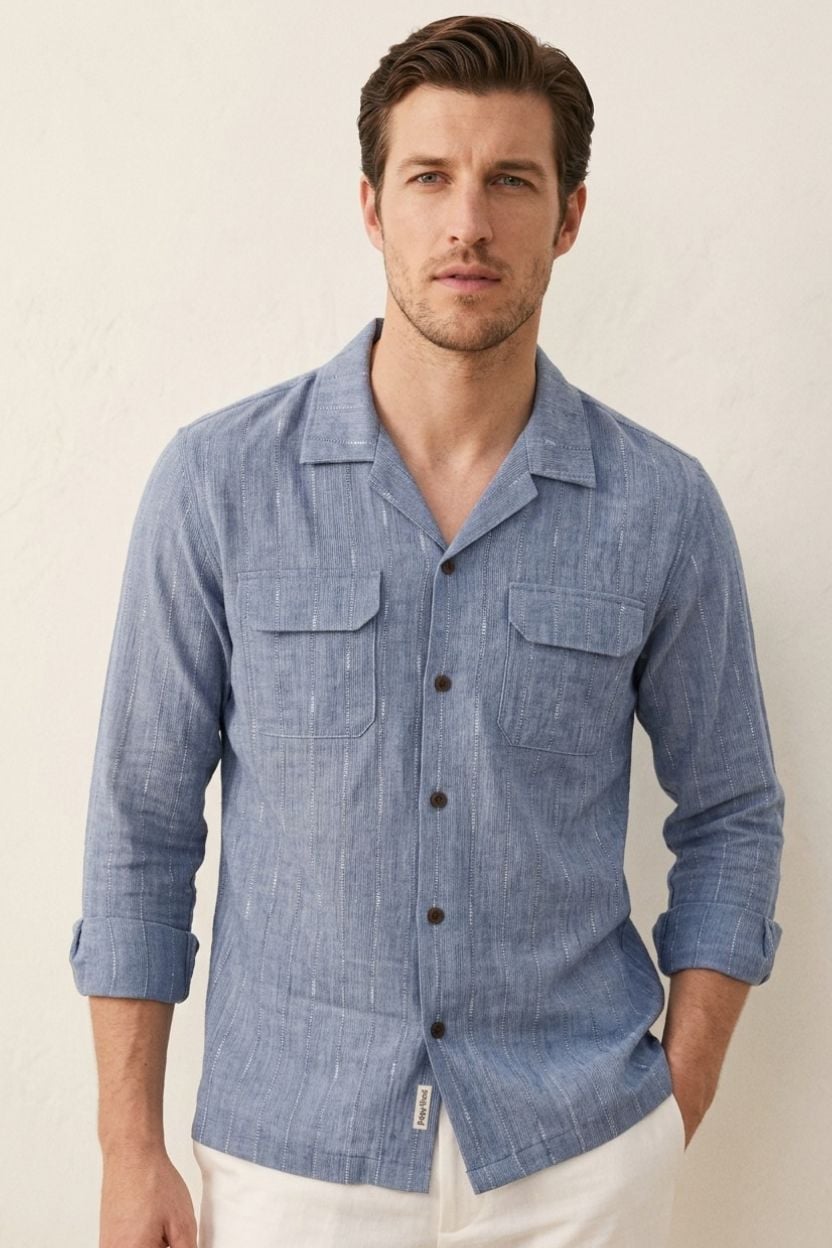 The Ocean Slub Stripe Khadi Shirt