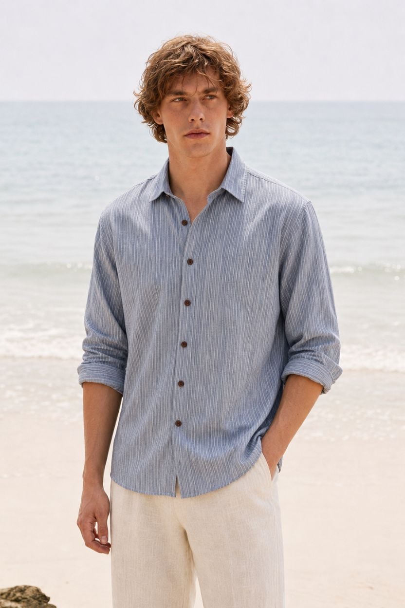 The Azure Katha-Stitch Khadi Shirt - Image 2