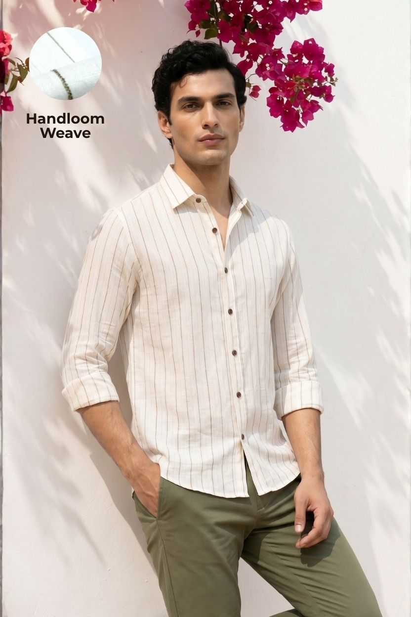 The Ivory Pinstripe Khadi Shirt