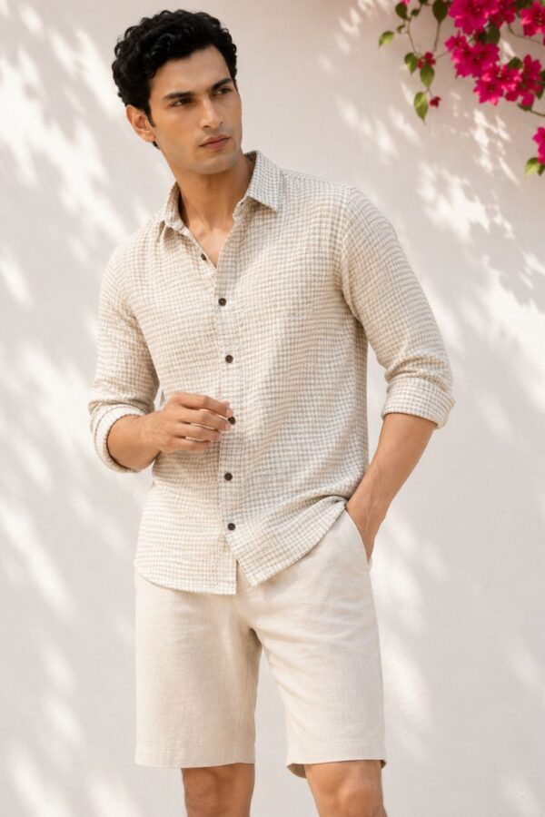 The Stone Grid Textured Khadi Shirt