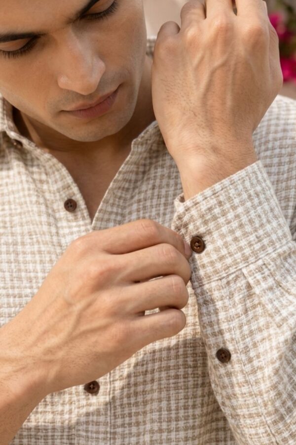The Stone Grid Textured Khadi Shirt