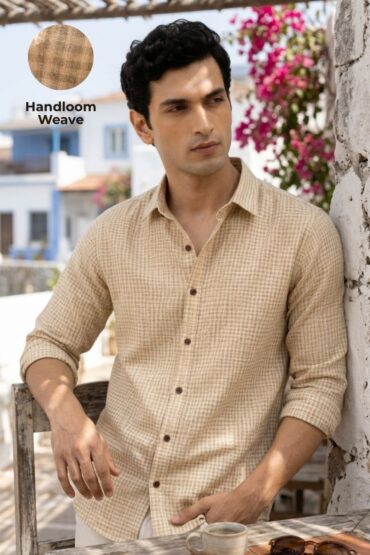 The Sandstone Grid Textured Khadi Shirt