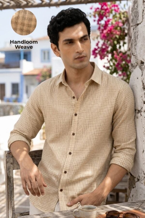 The Sandstone Grid Textured Khadi Shirt