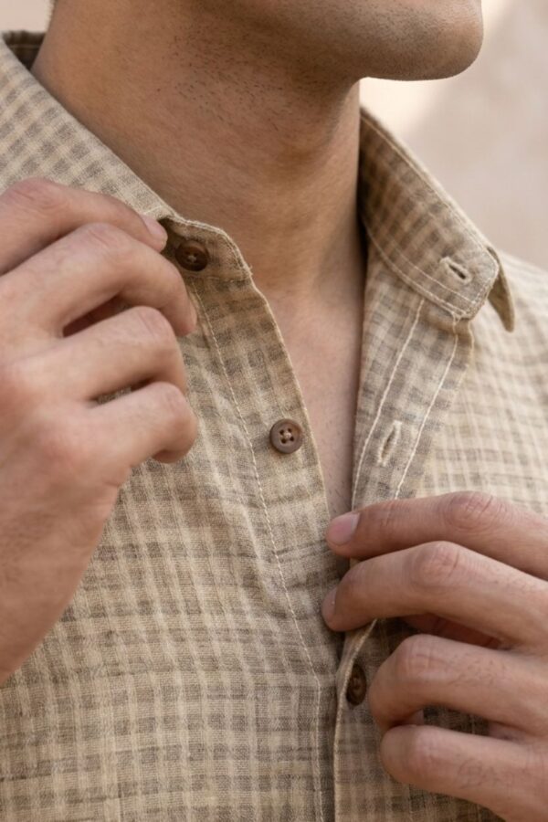The Sandstone Grid Textured Khadi Shirt